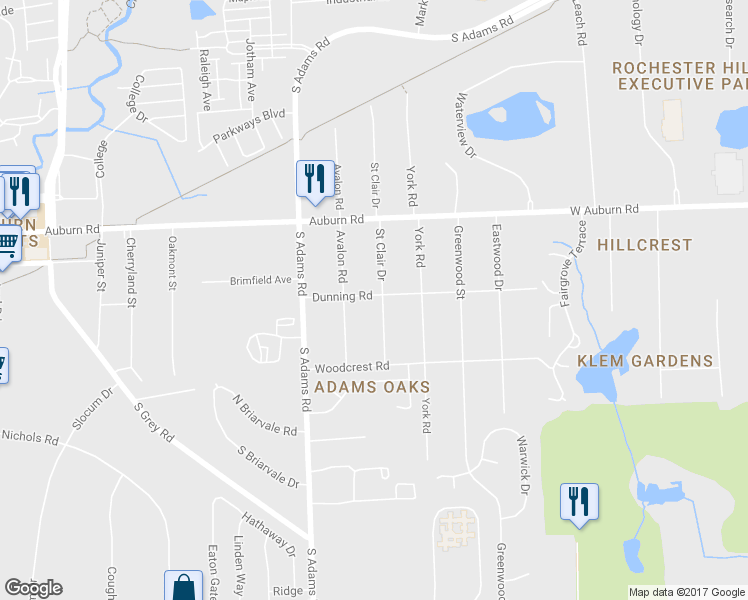 map of restaurants, bars, coffee shops, grocery stores, and more near 3821 Dunning Road in Rochester Hills