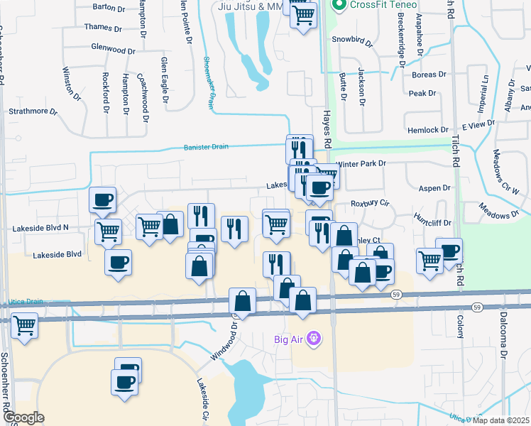 map of restaurants, bars, coffee shops, grocery stores, and more near 45593 Mount Auburn Avenue in Macomb County