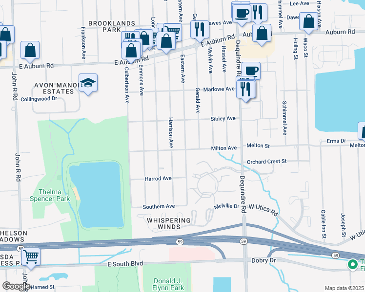 map of restaurants, bars, coffee shops, grocery stores, and more near 1735 Milton Avenue in Rochester Hills