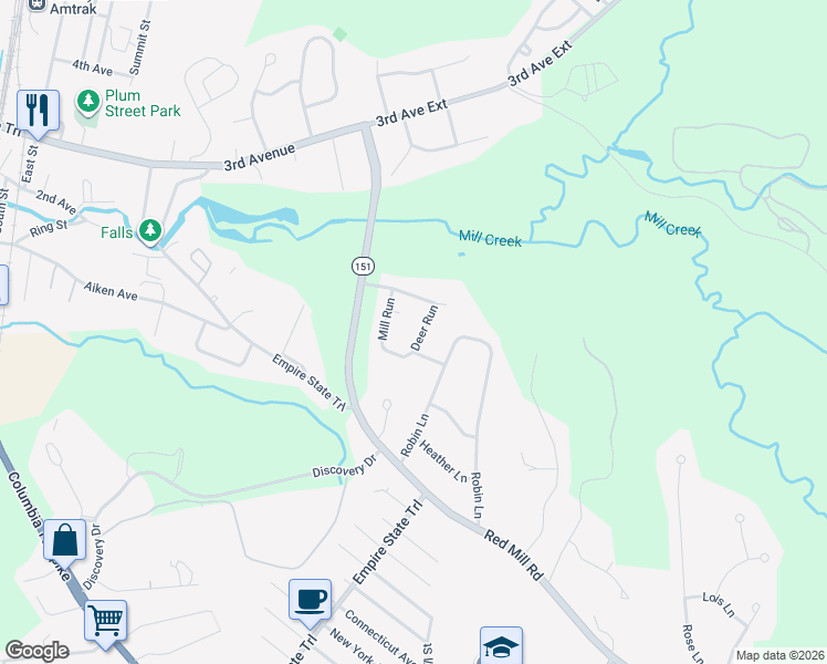 map of restaurants, bars, coffee shops, grocery stores, and more near 3 Deer Run in Rensselaer