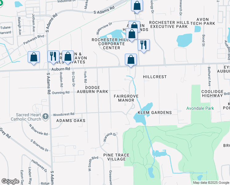 map of restaurants, bars, coffee shops, grocery stores, and more near 3471 Dunning Road in Rochester Hills