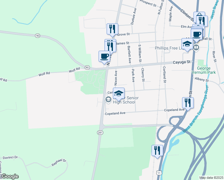 map of restaurants, bars, coffee shops, grocery stores, and more near 52 Center Street in Homer
