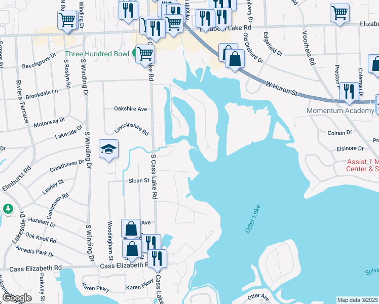 map of restaurants, bars, coffee shops, grocery stores, and more near 3362 Otter Beach Drive in Waterford Township