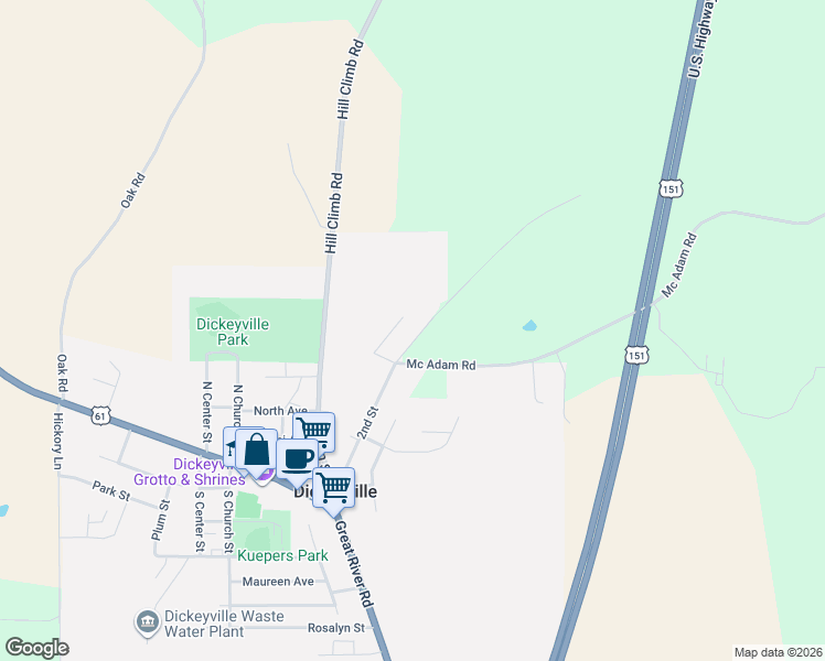 map of restaurants, bars, coffee shops, grocery stores, and more near 305 Tower Lane in Cuba City