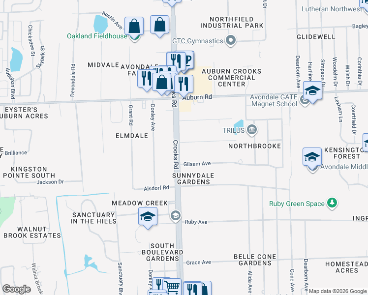 map of restaurants, bars, coffee shops, grocery stores, and more near 1925 Tamm Avenue in Rochester Hills
