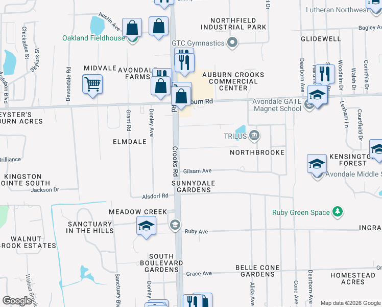 map of restaurants, bars, coffee shops, grocery stores, and more near 1925 Tamm Avenue in Rochester Hills