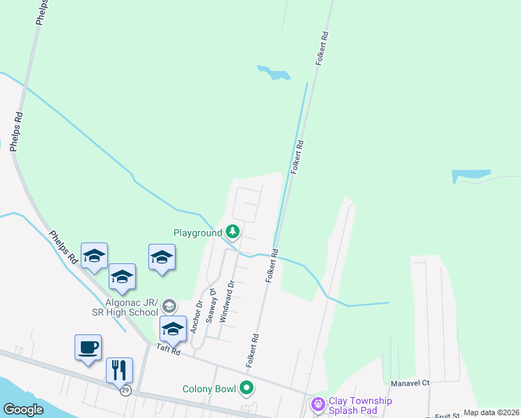 map of restaurants, bars, coffee shops, grocery stores, and more near 9276 Folkert Road in Clay Township