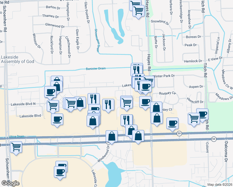 map of restaurants, bars, coffee shops, grocery stores, and more near 45593 Mount Auburn Avenue in Macomb County