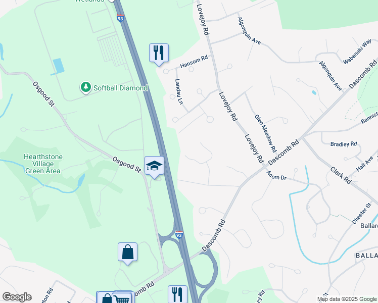 map of restaurants, bars, coffee shops, grocery stores, and more near 7 Germano Way in Andover