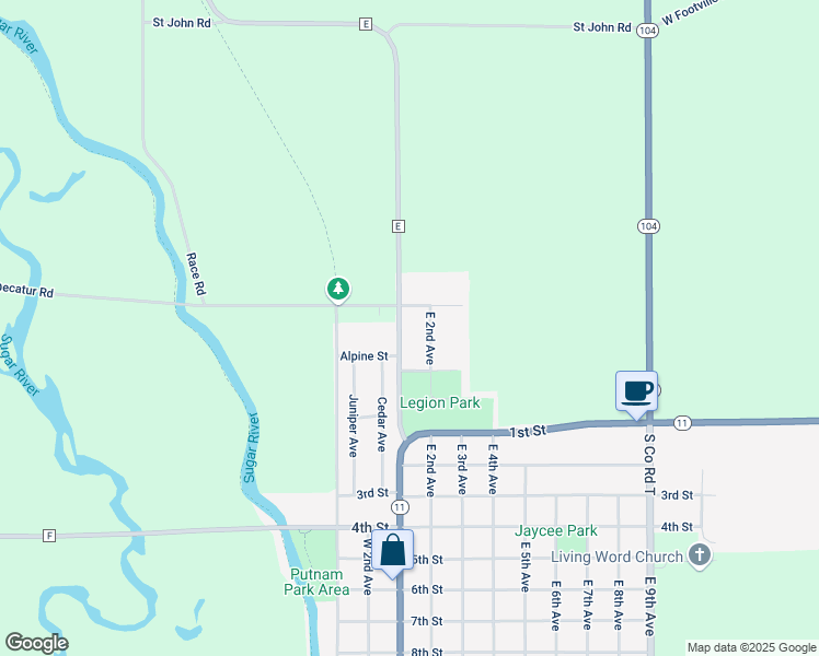 map of restaurants, bars, coffee shops, grocery stores, and more near N307 East 2nd Avenue in Brodhead
