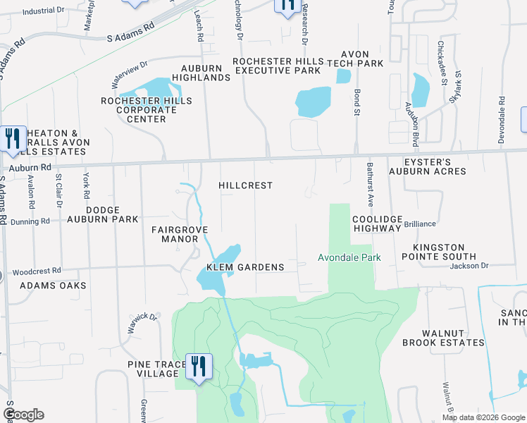 map of restaurants, bars, coffee shops, grocery stores, and more near 3210 Willet Avenue in Rochester Hills