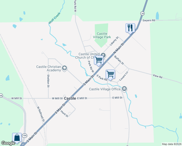 map of restaurants, bars, coffee shops, grocery stores, and more near 4 South Main Street in Castile