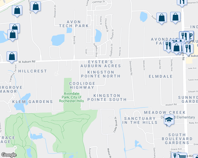 map of restaurants, bars, coffee shops, grocery stores, and more near 3073 Florence Court in Rochester Hills