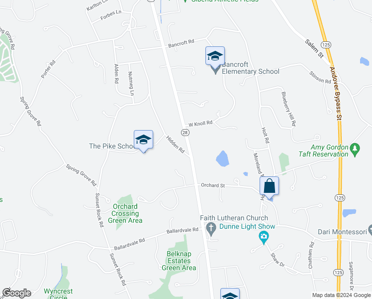 map of restaurants, bars, coffee shops, grocery stores, and more near 319 South Main Street in Andover