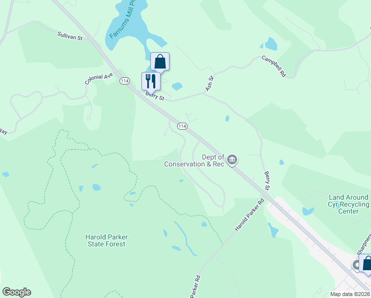 map of restaurants, bars, coffee shops, grocery stores, and more near 7 Palomino Drive in North Andover