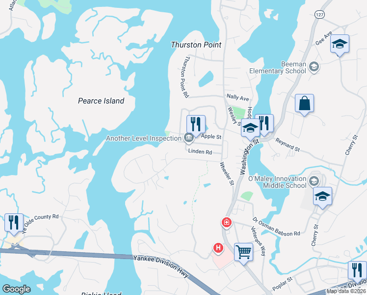 map of restaurants, bars, coffee shops, grocery stores, and more near 2 Juniper Road in Gloucester