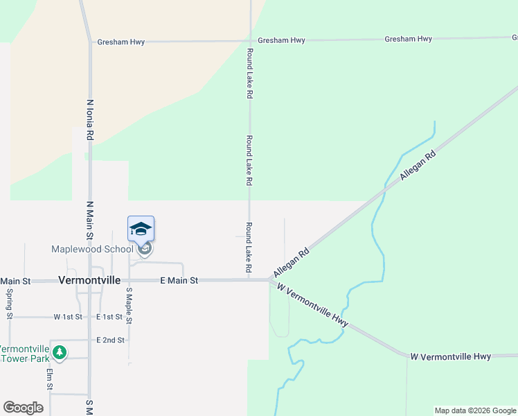 map of restaurants, bars, coffee shops, grocery stores, and more near 310 Round Lake Road in Vermontville