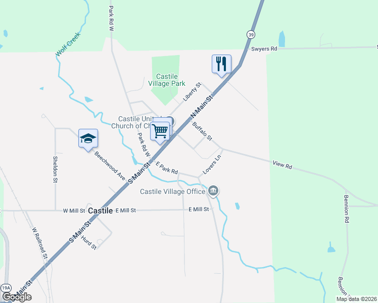 map of restaurants, bars, coffee shops, grocery stores, and more near 11 Chapel Street in Mount Morris