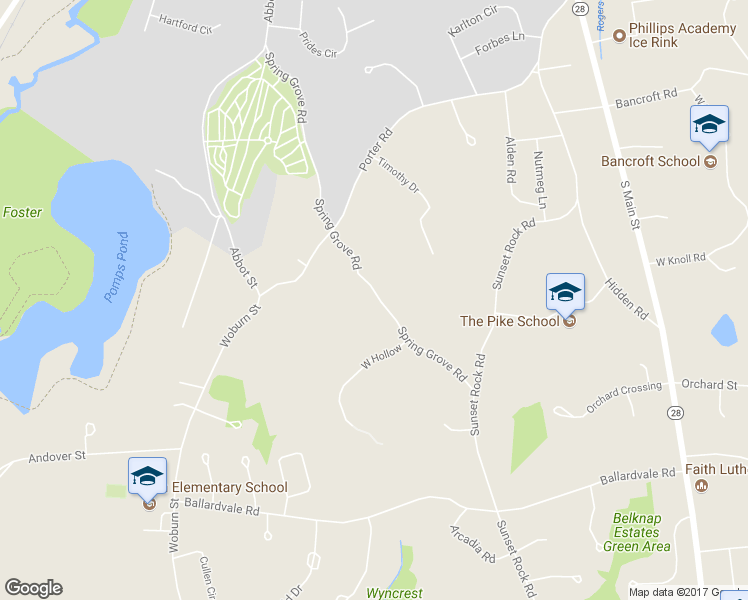 map of restaurants, bars, coffee shops, grocery stores, and more near 75 Spring Grove Road in Andover