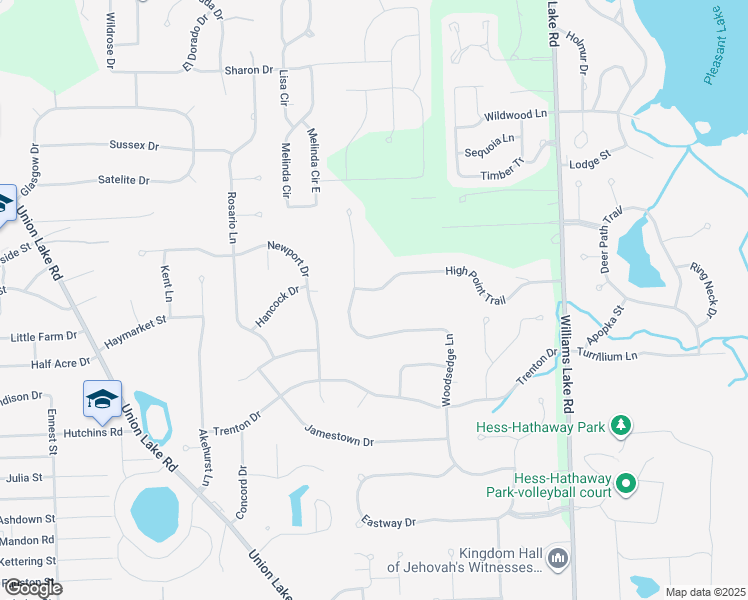 map of restaurants, bars, coffee shops, grocery stores, and more near 8185 High Point Trail in Oakland County