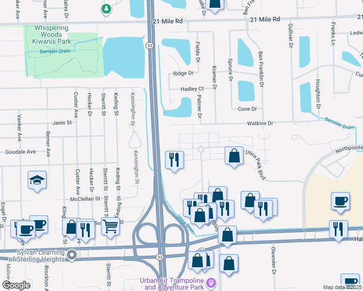 map of restaurants, bars, coffee shops, grocery stores, and more near 11636 Weingartz West in Utica