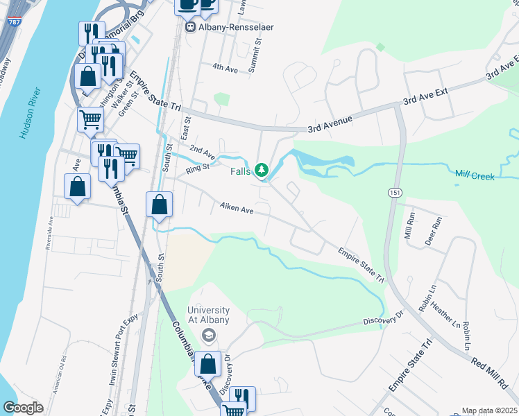 map of restaurants, bars, coffee shops, grocery stores, and more near 122 Aiken Avenue in Rensselaer