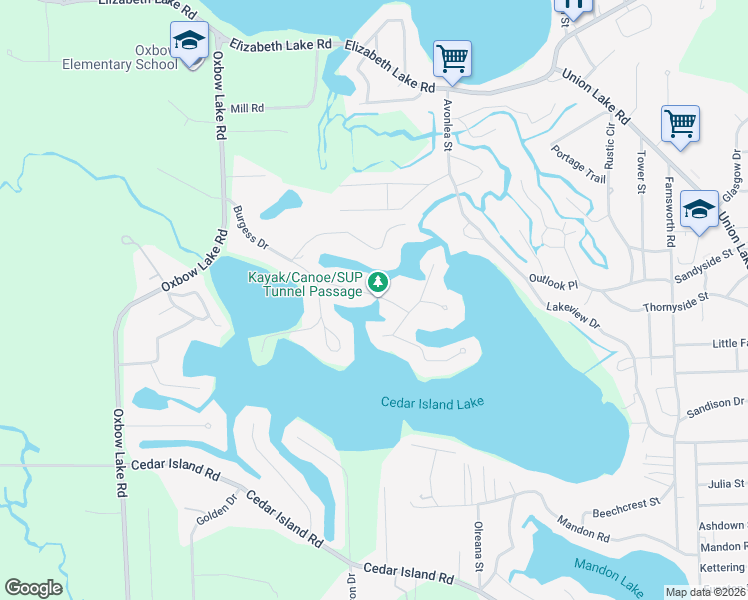 map of restaurants, bars, coffee shops, grocery stores, and more near 10001 Cedar Shores Drive in White Lake charter Township