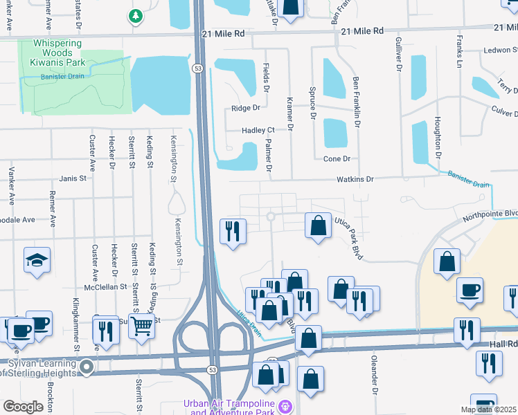 map of restaurants, bars, coffee shops, grocery stores, and more near Weingartz West in Utica