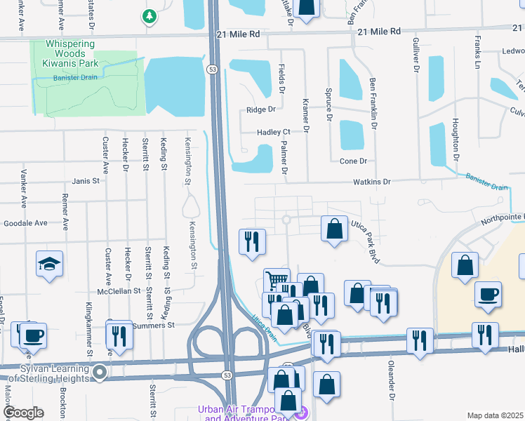 map of restaurants, bars, coffee shops, grocery stores, and more near 11636 Weingartz West in Utica