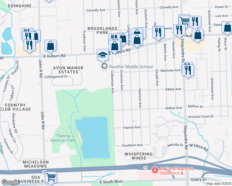 map of restaurants, bars, coffee shops, grocery stores, and more near 3215 Culbertson Avenue in Rochester Hills