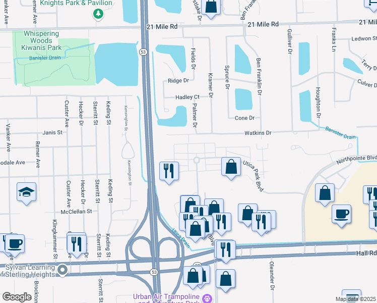 map of restaurants, bars, coffee shops, grocery stores, and more near 45624 Church Street in Utica