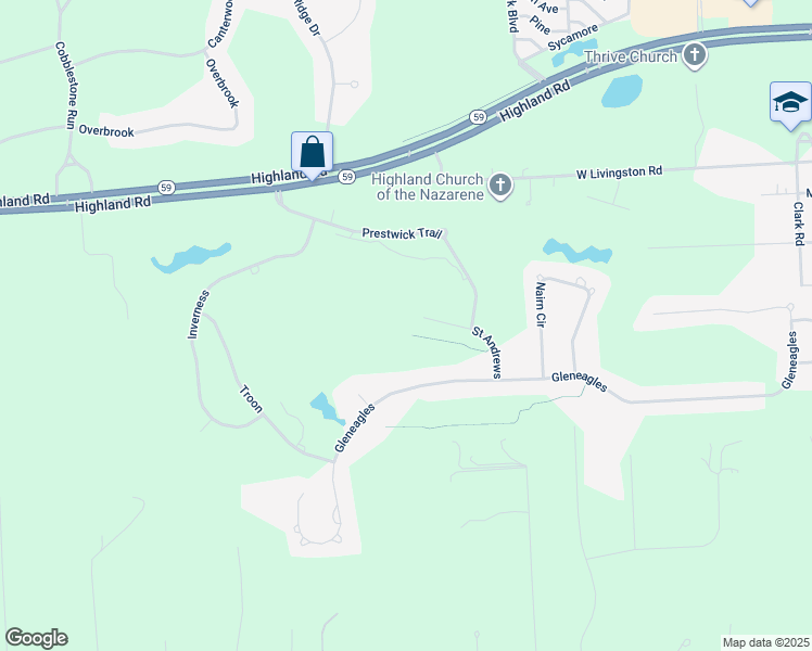 map of restaurants, bars, coffee shops, grocery stores, and more near 1209 Saint Andrews in Highland Charter Township