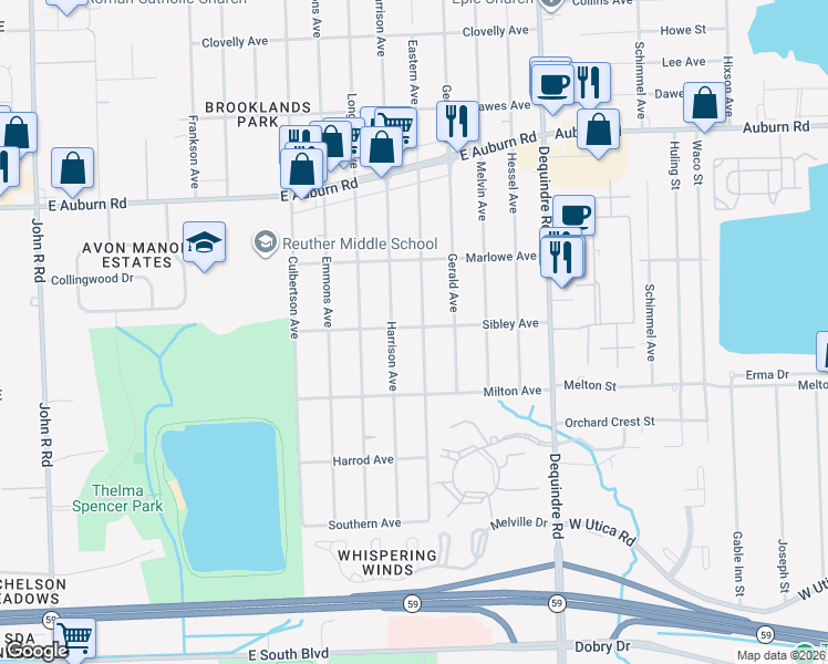 map of restaurants, bars, coffee shops, grocery stores, and more near 3218 Eastern Avenue in Rochester Hills