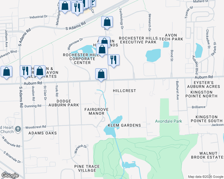 map of restaurants, bars, coffee shops, grocery stores, and more near 3066 Martell Street in Rochester Hills