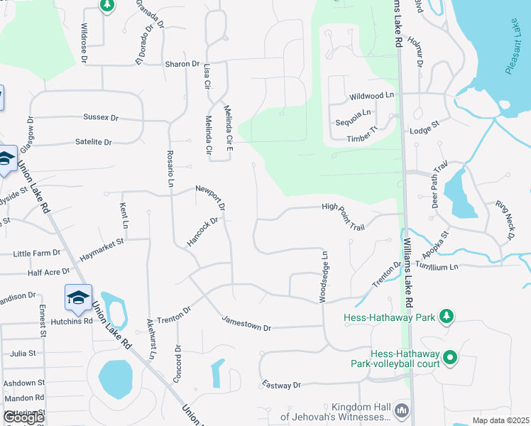 map of restaurants, bars, coffee shops, grocery stores, and more near 8185 High Point Trail in White Lake charter Township