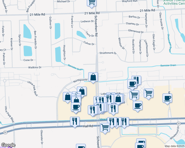 map of restaurants, bars, coffee shops, grocery stores, and more near in Macomb County