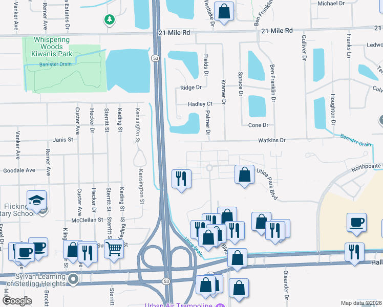 map of restaurants, bars, coffee shops, grocery stores, and more near 11636 Weingartz West in Utica