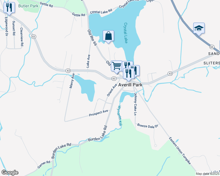map of restaurants, bars, coffee shops, grocery stores, and more near 16 Orient Avenue in Averill Park