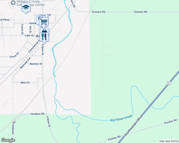map of restaurants, bars, coffee shops, grocery stores, and more near 9196 Newcomb Road in Angola