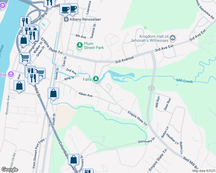 map of restaurants, bars, coffee shops, grocery stores, and more near 438B Aiken Avenue in Rensselaer