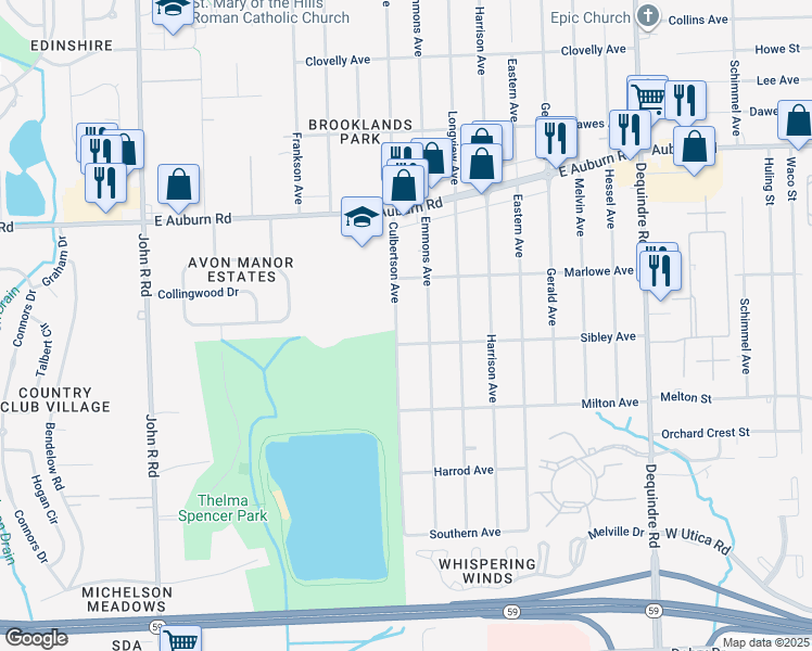 map of restaurants, bars, coffee shops, grocery stores, and more near 3215 Culbertson Avenue in Rochester Hills