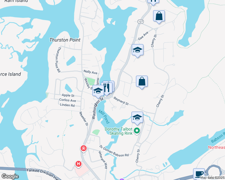 map of restaurants, bars, coffee shops, grocery stores, and more near 6 Reynard Street in Gloucester