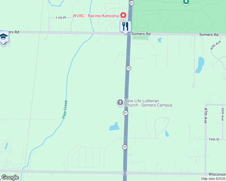 map of restaurants, bars, coffee shops, grocery stores, and more near 1520 Green Bay Road in Kenosha
