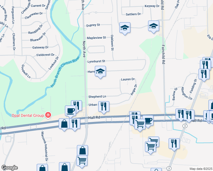 map of restaurants, bars, coffee shops, grocery stores, and more near 45690 North Avenue in Macomb