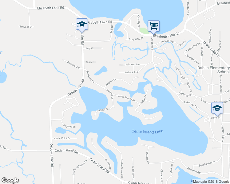 map of restaurants, bars, coffee shops, grocery stores, and more near 10082 Cedar Shores Drive in White Lake Township