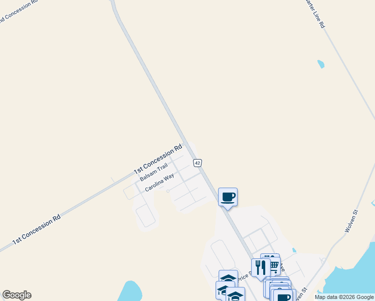 map of restaurants, bars, coffee shops, grocery stores, and more near 1166 Bay Street in Port Rowan
