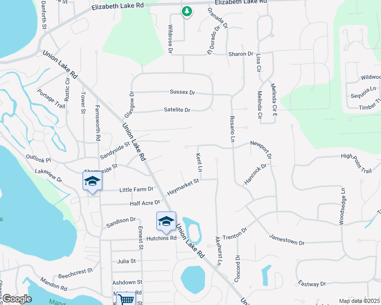 map of restaurants, bars, coffee shops, grocery stores, and more near 8882 Newport Drive in White Lake charter Township