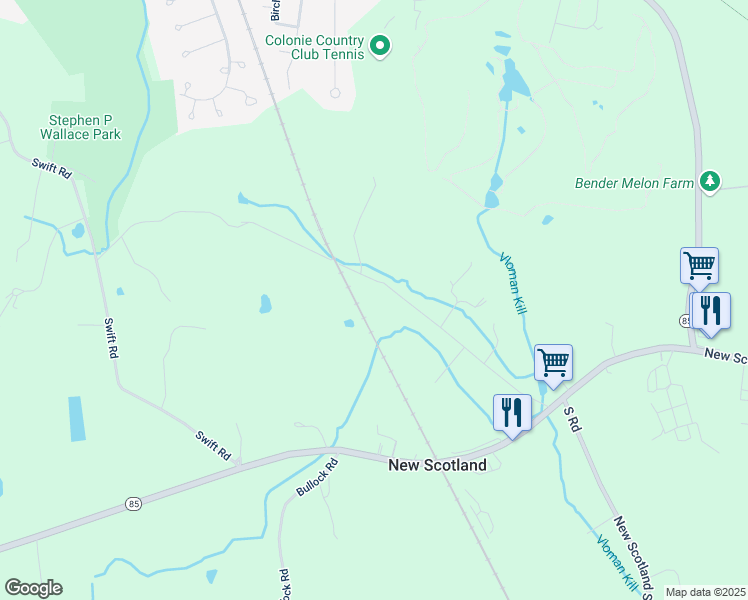 map of restaurants, bars, coffee shops, grocery stores, and more near 95 Youmans Road in Slingerlands