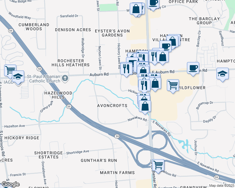 map of restaurants, bars, coffee shops, grocery stores, and more near 3106 Hickory Lawn Road in Rochester Hills