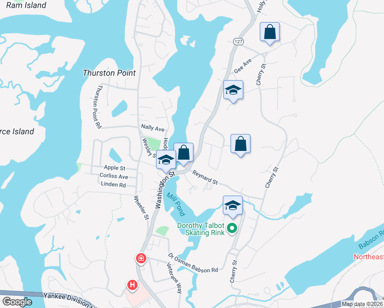 map of restaurants, bars, coffee shops, grocery stores, and more near 434 Washington Street in Gloucester